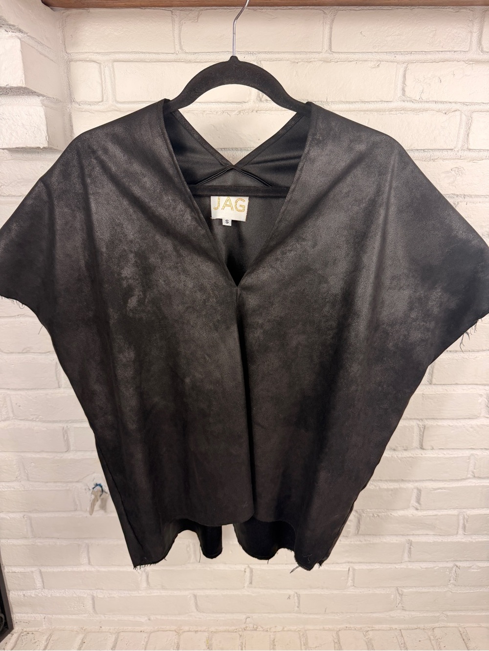 JAG Black Faux Leather Poncho Top‎ Small Minimalist Oversized Boho Chic
